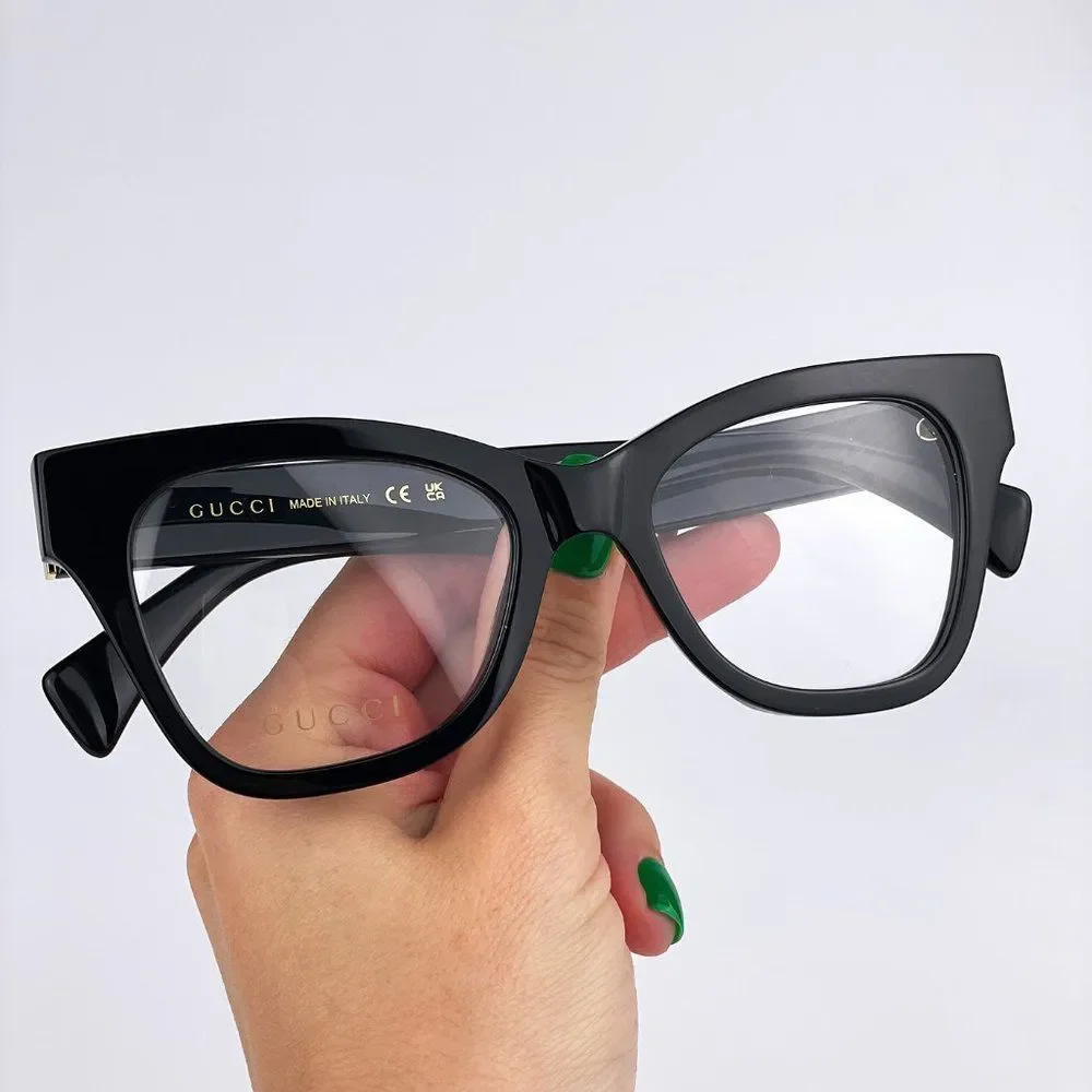 Gucci GG1133O 003 Eyeglasses Shiny Black Cat Eye Women LOGO